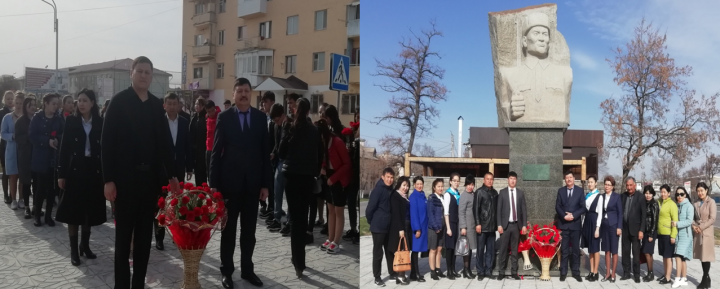 Ы.Сүлейменов ескерткішіне мектеп ұжымы  гүл кою сәті