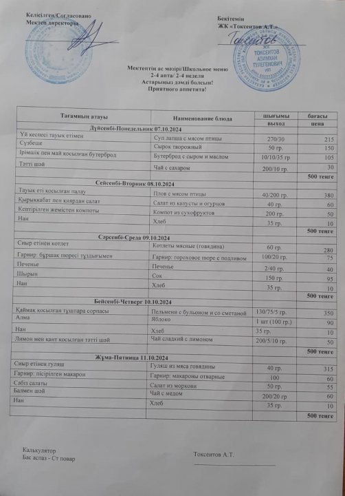 Апаталық ас мәзірі 07.10.2024-11.10.2024